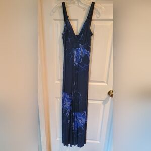 Eli Tahari midi dress navy print sleeveless dress